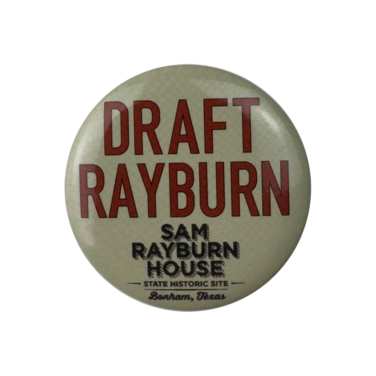 Button with 'Draft Rayburn' text on a beige background
