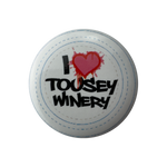White ball with 'I ❤️ Tousey Winery' text on a white background